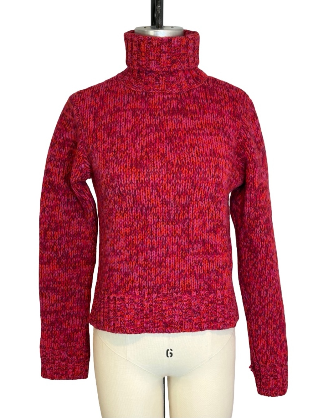 DKNY Turtleneck Sweater 100% Lambswool Small Red Y2K Chunky Knit